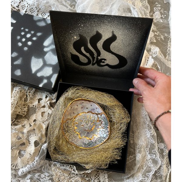 The jewelry tray is packed in a hand-painted, signed box. Perfect for a gift.